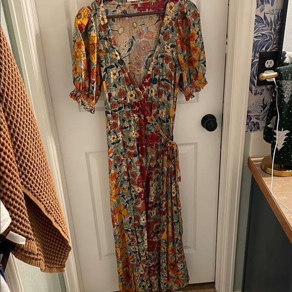 NATURAL LIFE Floral Wrap Maxi Dress - Red, Orange, Green - Picture 1 of 5